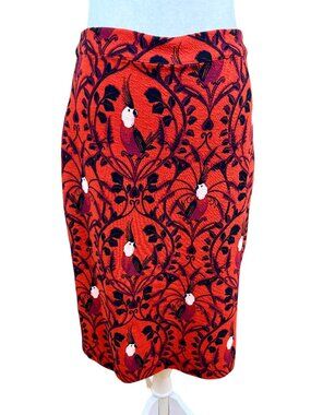 Anthropologie Maeve Slim Printed Skirt Red Cockatoo Bird Print Pencil (S)